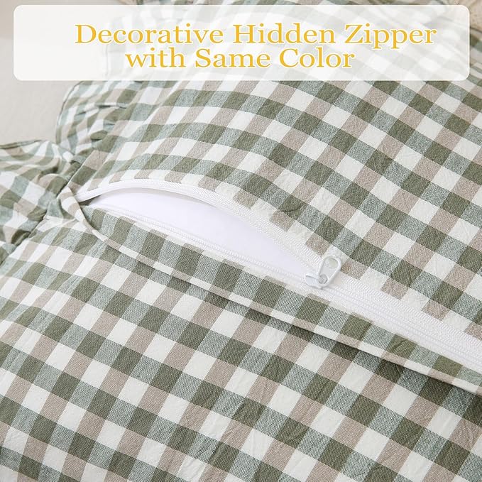 14x36 inches Sage Green Plaid Ruffle Lumbar Pillow Sham 1 Piece, Pure Cotton - Image 6