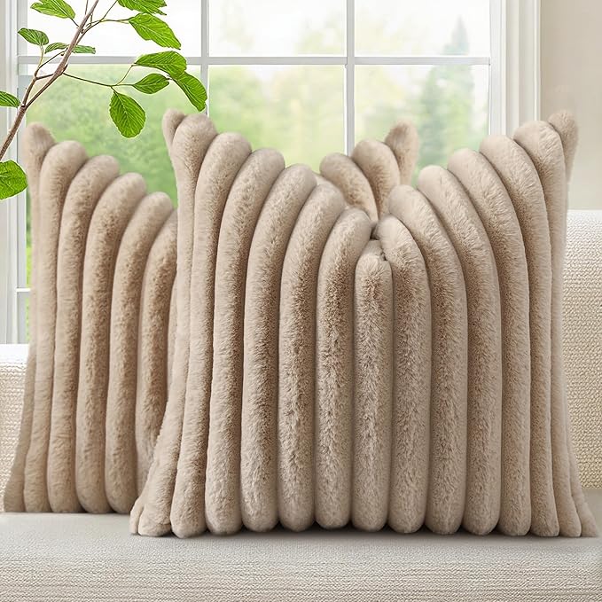 decorUhome Cozy Faux Fur Throw Pillow Covers 12x12 Set of 2 Decorative Soft by decorUhome
