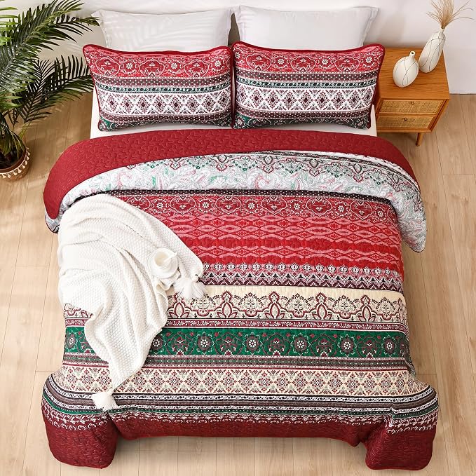 WONGS BEDDING Boho Queen Quilt Set, Lightweight Bed Decor Bedspread - Image 3