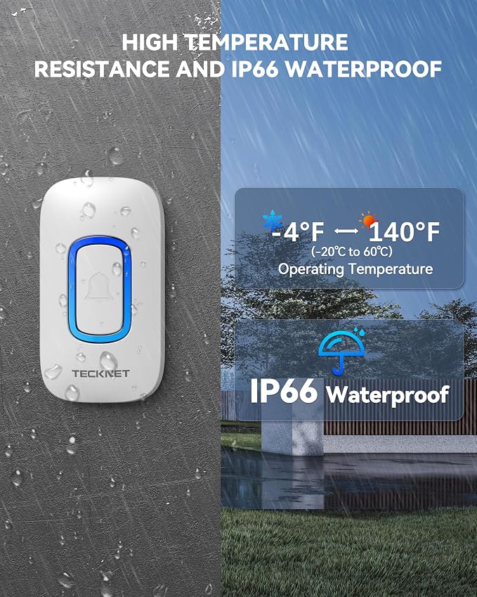 TECKNET Wireless Doorbell with 2 Portable Doorbells with RGB Light, Battery - Image 5