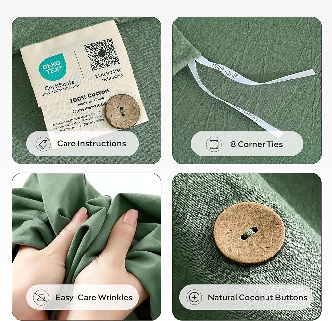 JELLYMONI 100% Washed Cotton Duvet Cover Twin – Soft, Breathable Linen-Look - Image 4