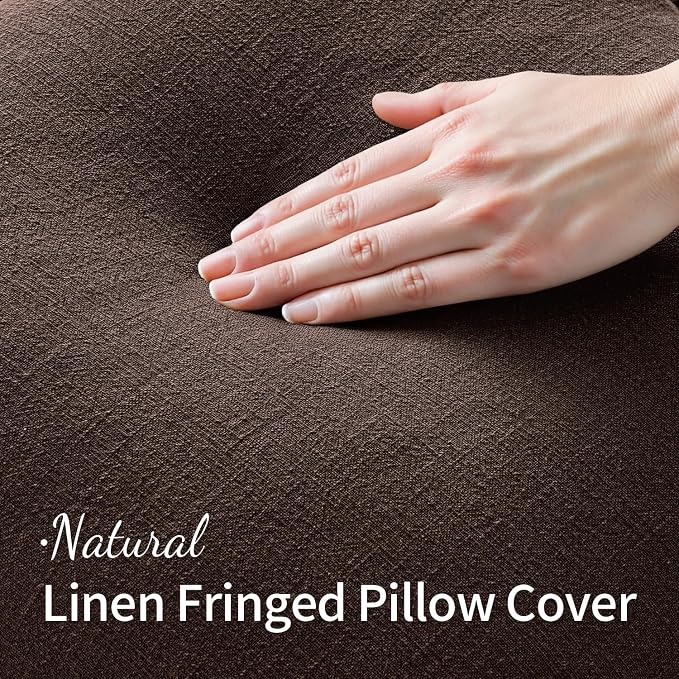 MIULEE Decorative Throw Pillow Covers Neutral Linen Fringe Throw Pillows Euro - Image 3