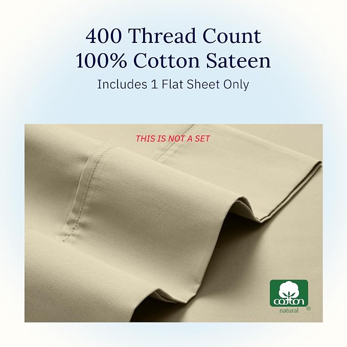 California Design Den Natural 100% Cotton Flat Sheet Full - Image 5