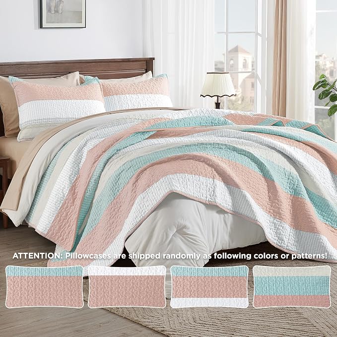 Andency King Size Quilt Set Pink Green, 3 Pieces Summer Ultra Soft Lightweight - Image 5