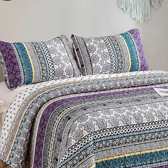 WONGS BEDDING Boho Quilt Set California King Size, Lightweight Bedspread - Image 4