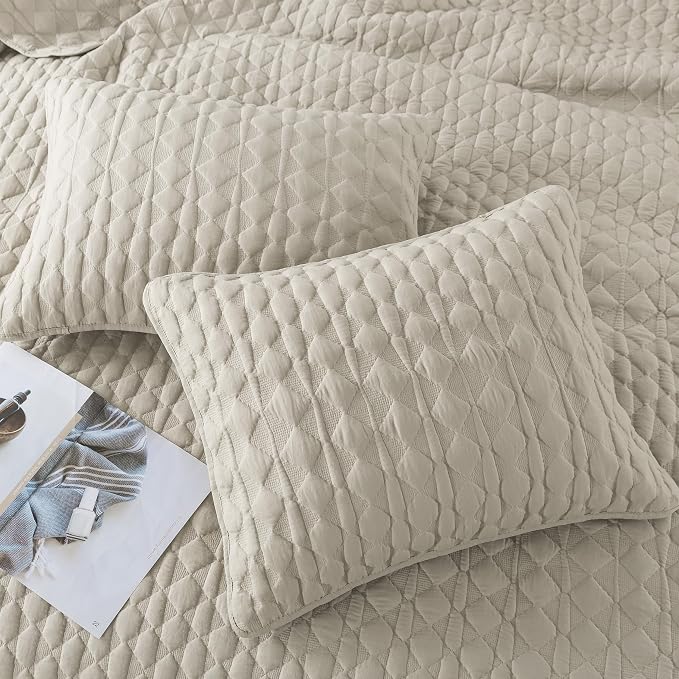 WDCOZY Light Beige Quilts Queen Size Bedding Set - Image 6