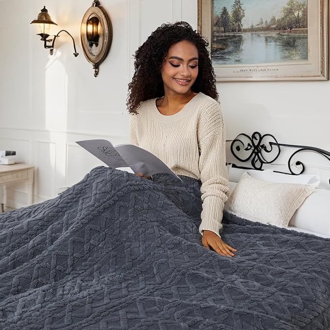 Electric Heated Blanket Throw Size 50"x60", Ultra Soft Sherpa Fleece, 5 Heat by Soypipo
