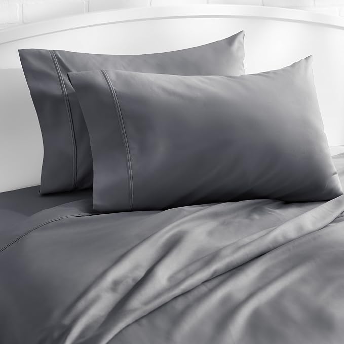 Amazon Basics 400 Thread Count 100% Cotton Pillow Cases, Sateen Weave, Dark Gray - Image 4