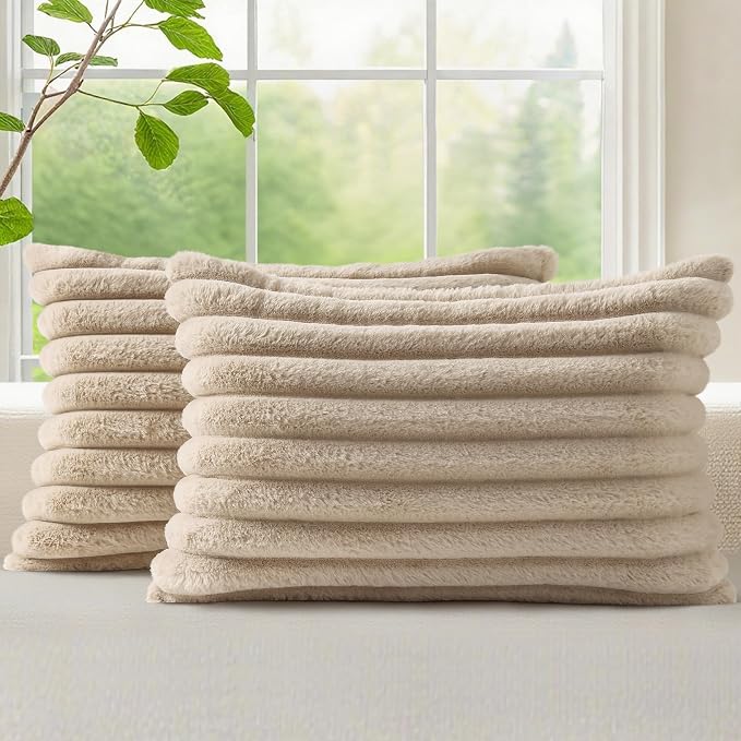 decorUhome Cozy Faux Fur Throw Pillow Covers 12x20 Set of 2 Decorative Soft by decorUhome