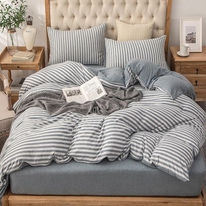 PURE ERA Jersey Knit Duvet Cover Set 100% T-Shirt Heather Cotton Super Soft - Image 4