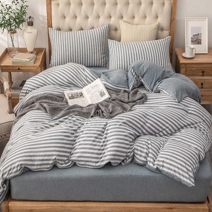 PURE ERA Jersey Knit Duvet Cover Set 100% T-Shirt Heather Cotton Super Soft - Image 6