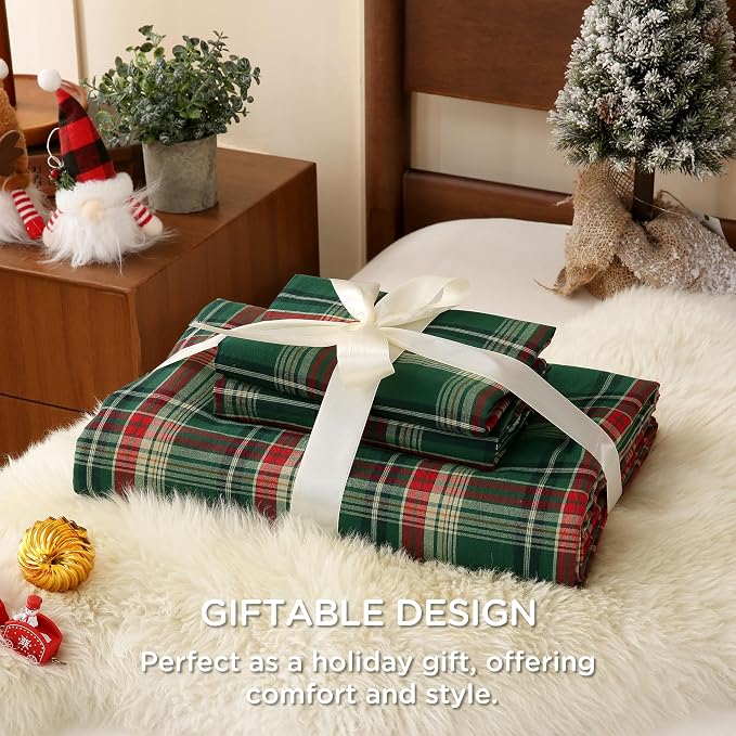 TOCOMOA Christmas Plaid Duvet Cover Set 100% Washed Cotton Like Linen Feel - Image 4