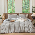 MooMee Striped Duvet Cover Set 100% Washed Cotton Linen Like Textured by MOOMEE