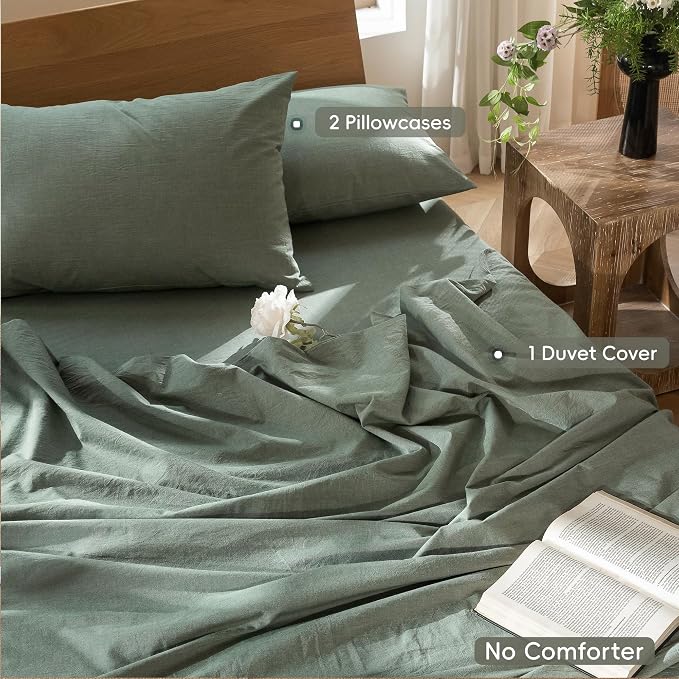 MooMee Bedding Duvet Cover Set 100% Washed Cotton Linen Like Textured - Image 2
