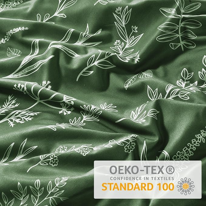 MUXHOMO Duvet Cover Queen Size, Reversible Floral Dark Green Duvet Cover Set - Image 8