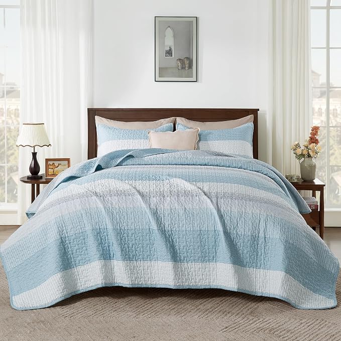 Andency King Size Quilt Set Aqua Blue, 3 Pieces Summer Ultra Soft Lightweight - Image 9