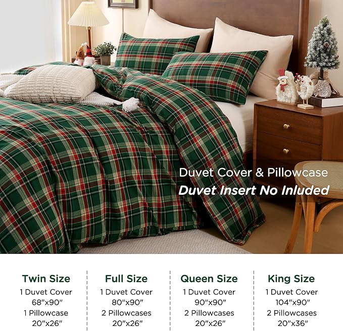 TOCOMOA Christmas Plaid Duvet Cover Set 100% Washed Cotton Like Linen Feel - Image 7