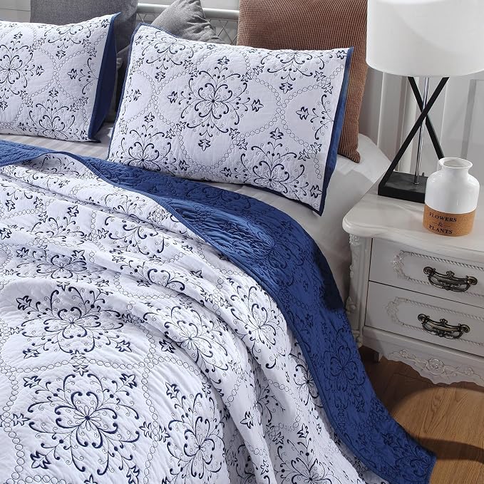 ROOMLIFE Quilt Set Full Size 3D Floral Embroidery Pattern 3-Piece Cotton - Image 9
