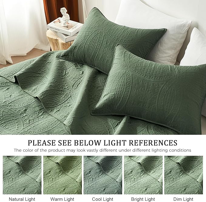 akkialla Twin Quilt Bedding Set, Olive Green Ultrasonic Quilt Set, Lightweight - Image 5