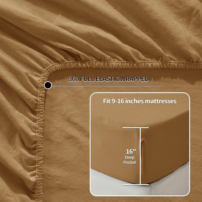 LBRO2M 100% Pure Linen Sheet Set Deep Pocket Up to 16" Bed Sheets Sets - Image 2