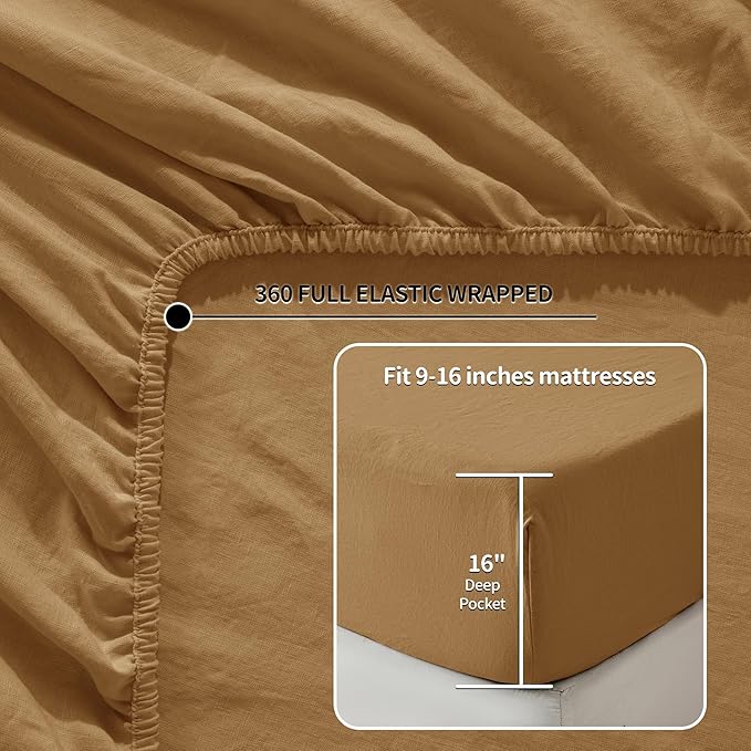 LBRO2M 100% Pure Linen Sheet Set Deep Pocket Up to 16" Bed Sheets Sets - Image 2