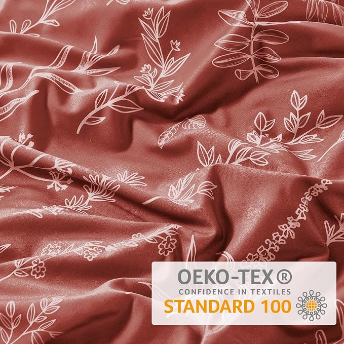 MUXHOMO Duvet Cover Full Size, Reversible Floral Terracotta Duvet Cover Set - Image 4