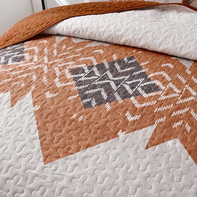 Dintszyayue Boho Quilt Set King Size 3 Pieces Aztec Texture Bedspread Coverlet - Image 6