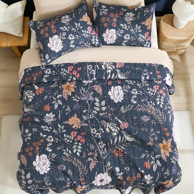 Litanika Floral Navy Blue Quilt Queen Size - Image 4