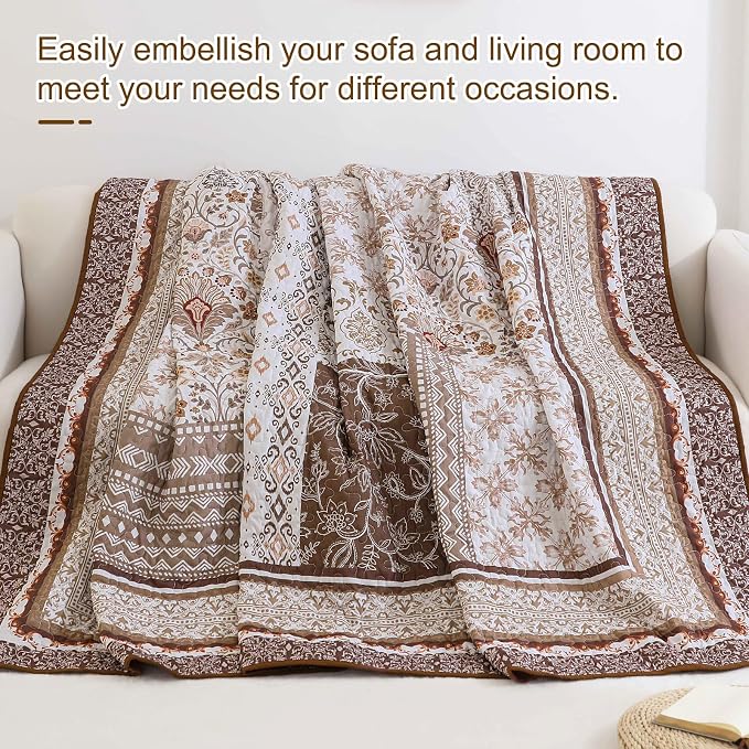 WONGS BEDDING Brown Quilt Set King Size, Boho Floral Pattern Bedspread Coverlet - Image 7