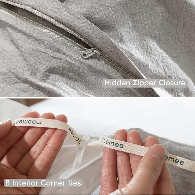 MooMee Bedding Duvet Cover Set 100% Washed Cotton Linen Like Textured - Image 6