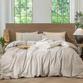 MooMee Gingham Duvet Cover Set 100% Washed Cotton Linen Like Textured by MOOMEE