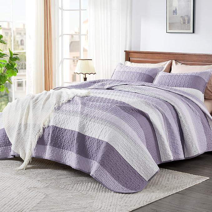 Andency Queen Quilt Bedding Set Grayish Purple, 3 Pieces Patchwork Summer - Image 5