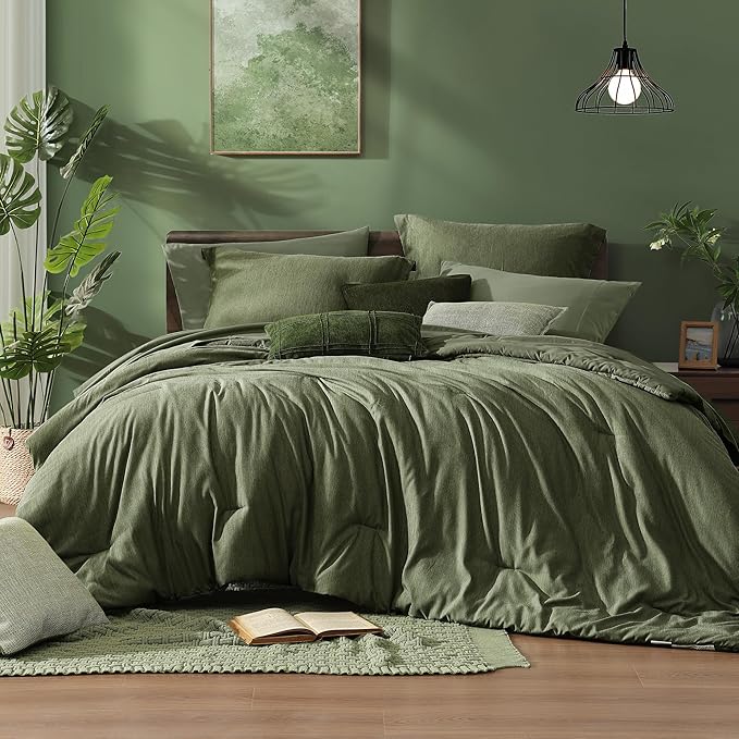 Monbix King Size Comforter Set, Olive Green King Bed Set Reversible, King Size by Monbix