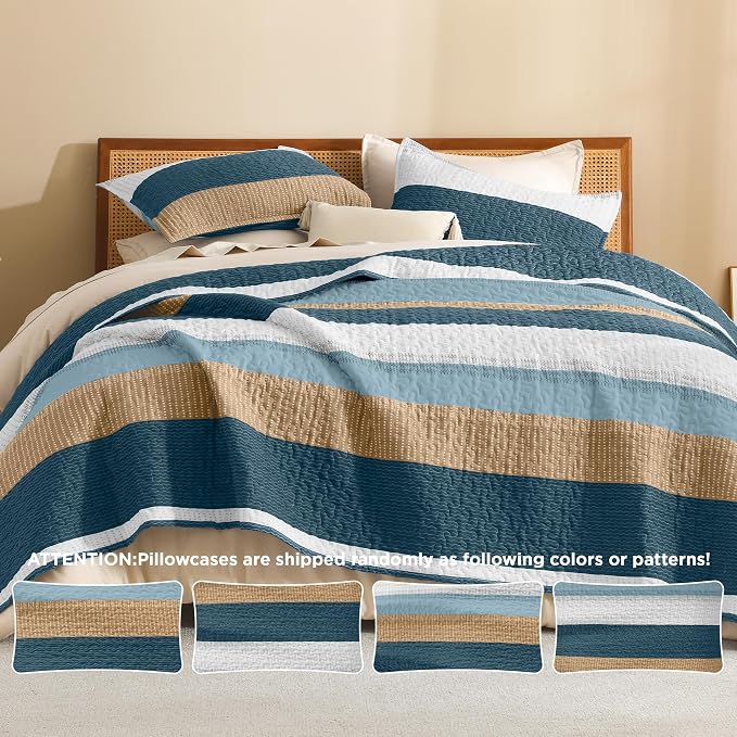 Litanika California King Quilt Set FBird, Stripe Patchwork Summer Bedspread - Image 5