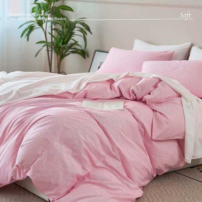 JELLYMONI 100% Natural Cotton 3pcs Striped Duvet Cover Sets, - Image 6