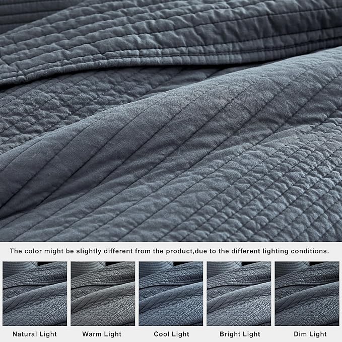 palassio Striped Blue Grey 100% Cotton Quilt King Size Bedding Sets, - Image 6