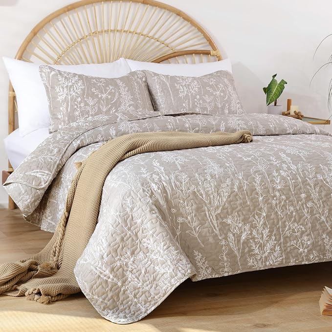 JANZAA Quilt King Size Oatmeal Quilt Bed Spread Boho Quilt - Image 4