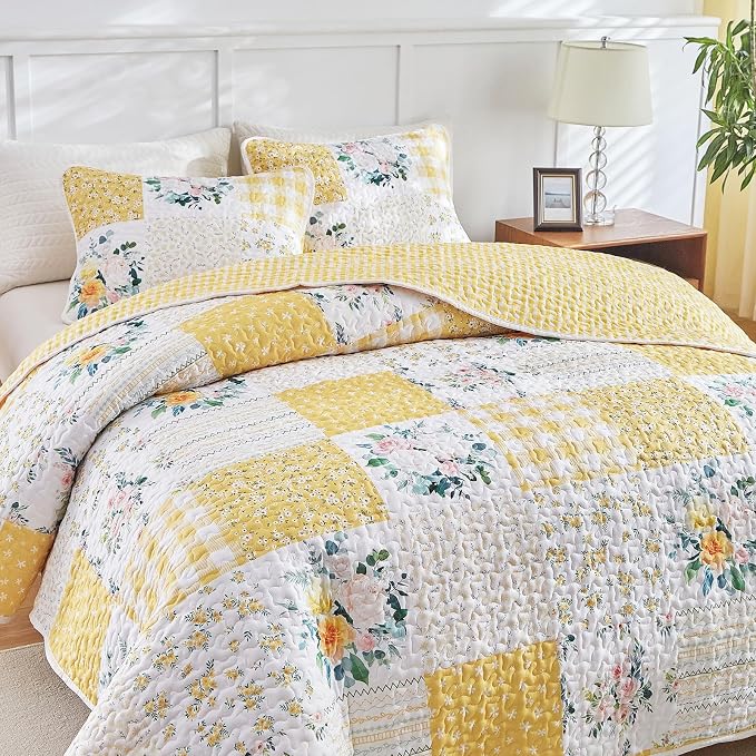 Joyreap 3 Pieces Floral Patchwork Quilt Set King, Soft n Cozy Microfiber Quilt - Image 5