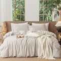 MooMee Gingham Duvet Cover Set 100% Washed Cotton Linen Like Textured by MOOMEE