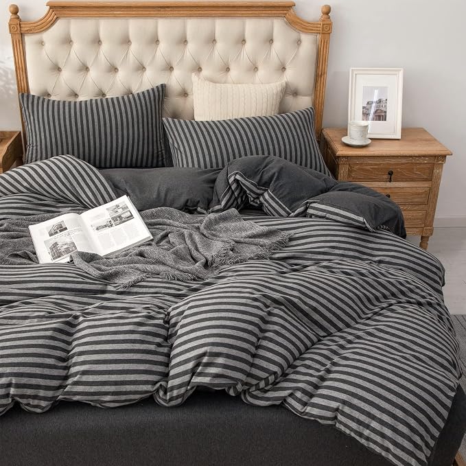 PURE ERA Jersey Knit Duvet Cover Set 100% T-Shirt Heather Cotton Super Soft - Image 3