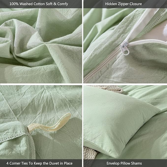 MooMee Bedding Duvet Cover Set 100% Washed Cotton Linen Like Textured - Image 6