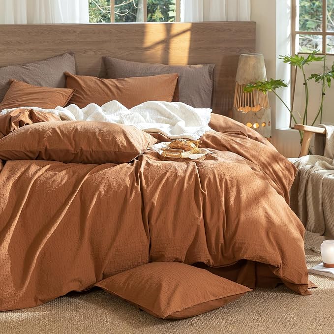 MooMee Wavy Striped Duvet Cover Set 100% Washed Cotton Linen Like Textured - Image 6