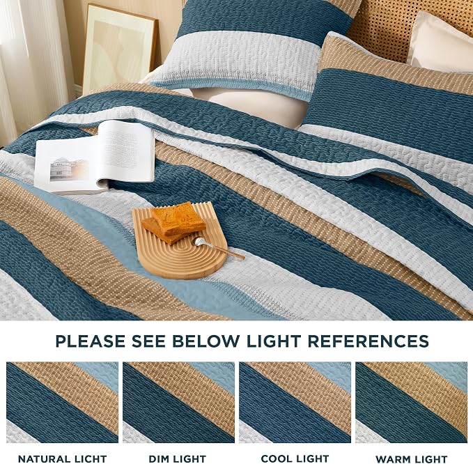 Litanika California King Quilt Set FBird, Stripe Patchwork Summer Bedspread - Image 6