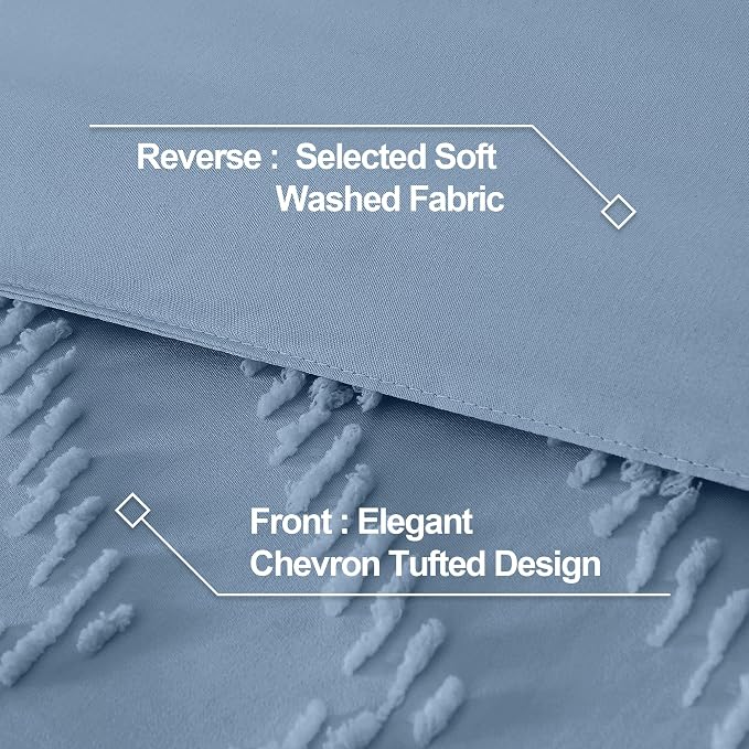 Andency Greyish Blue Comforter Set Queen Size, Boho Soft Warm Tufted Bedding - Image 8