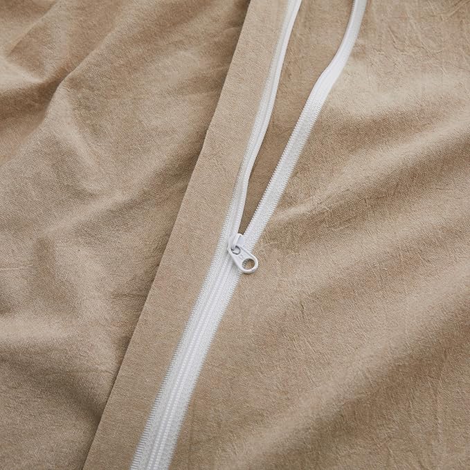 100% Washed Cotton Duvet Cover Set, Linen Like Natural Bedding Set - Image 5