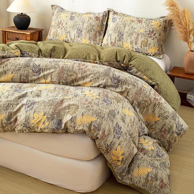 OAITE Green Leaves Twin Size Duvet Cover-3 Pieces Prewashed Cotton-Like - Image 2