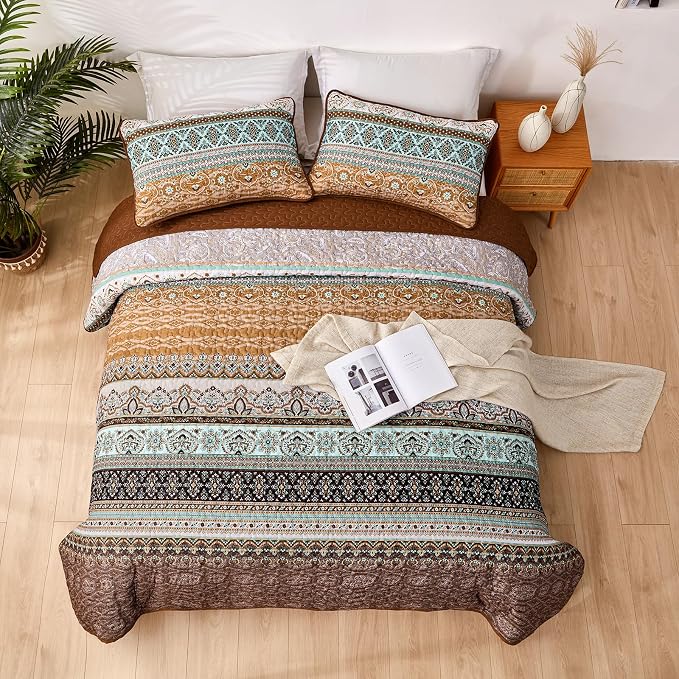 WONGS BEDDING Boho Fall Queen Quilt Set, Lightweight Microfiber Bed Decor - Image 7