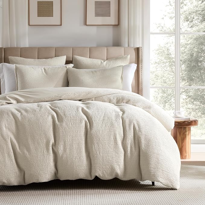 WDCOZY 100% Cotton Luxury Honeycomb Duvet Cover Set Queen Size by WDCOZY