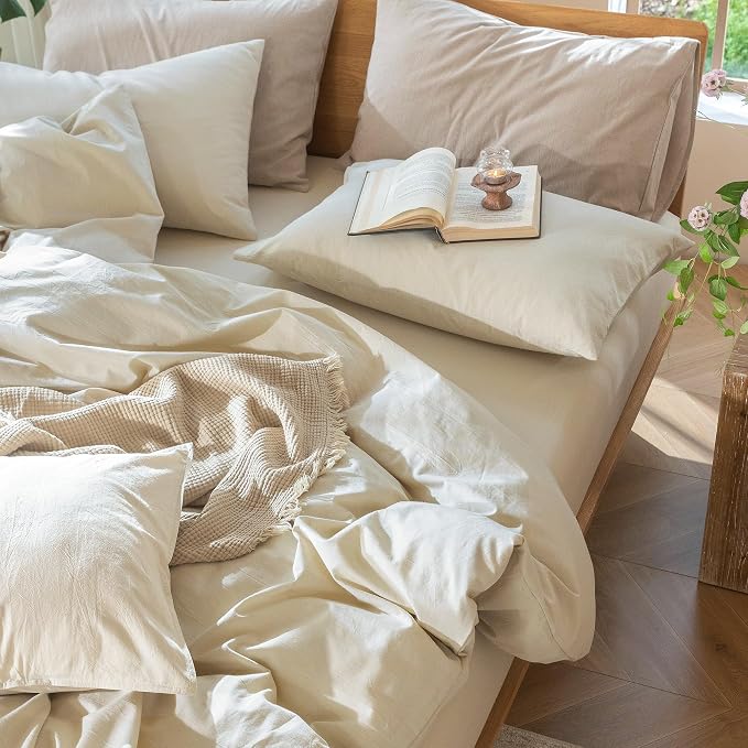MooMee Bedding Duvet Cover Set 100% Washed Cotton Linen Like Textured - Image 8
