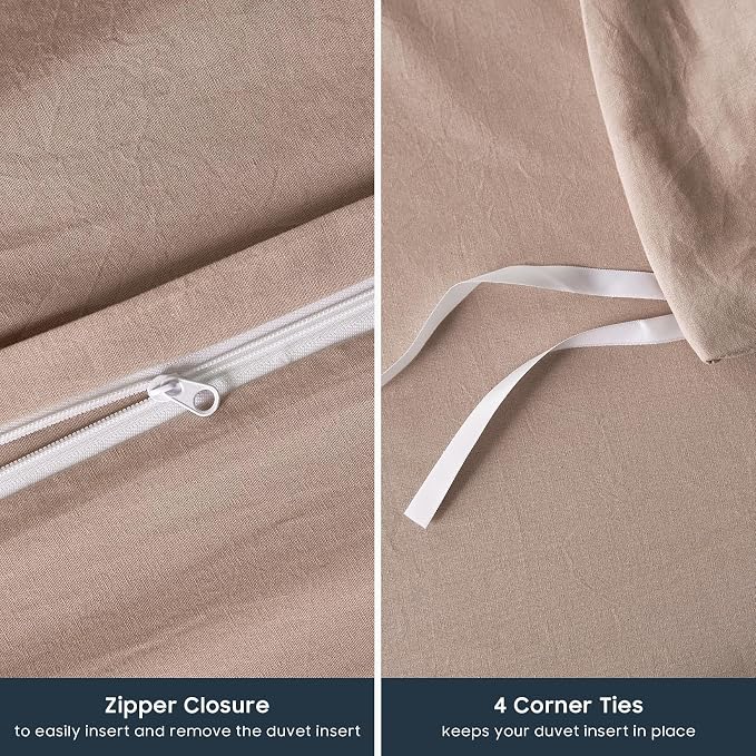 Wake In Cloud - Cotton Duvet Cover Set, Queen Size, Dusty Rose Pink, 100% - Image 7
